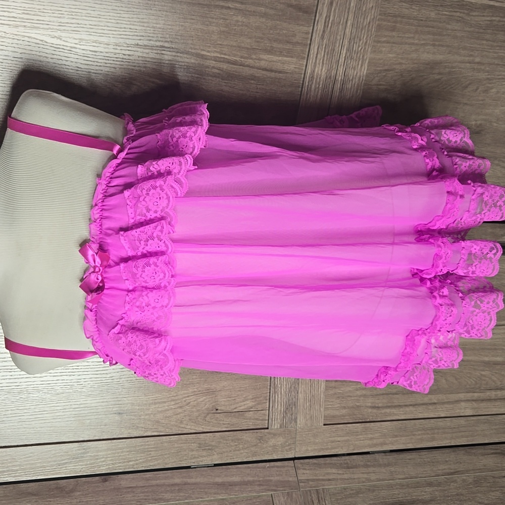 Victoria Secret Babydoll Lingerie Pink Lace Trim Cami Top Night Gown - Picture 5 of 10